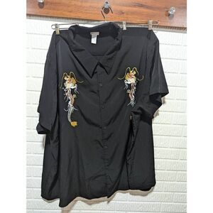 King Size for Tall & Big Men Black Short Sleeve Button-Down Dragon Embroidery Sh